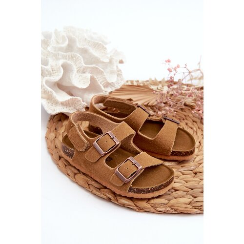 Boto Children's Sandals on Cork Platform with Velcro Closure Camel Rorria Cene