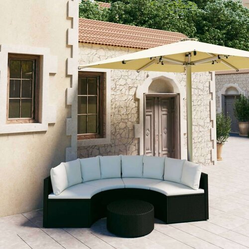  5-dijelni set vrtnih sofa od poliratana s jastucima crni Slike