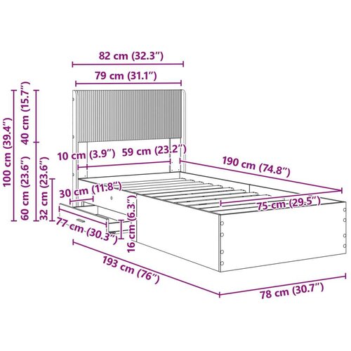  Okvir za krevet s pohranom i uzglavljem Crna 75 x 190 cm Cijene