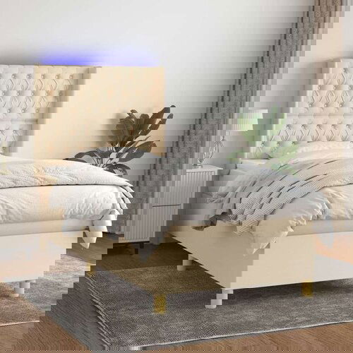  Krevet box spring s madracem LED krem 100x200 cm od tkanine Slike