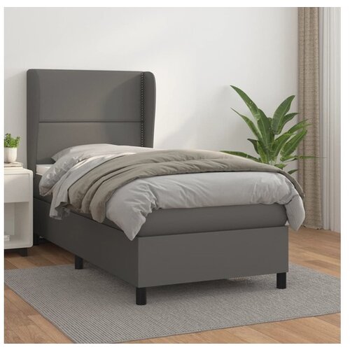 vidaXL Box spring postelja z vzmetnico siv 90x190 cm umetno Cene