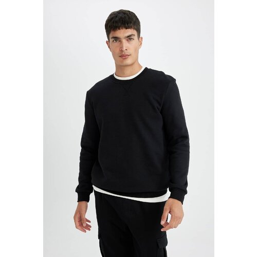 Defacto Men's Black Regular Fit Crew Neck Basic Plain Sweatshirt Slike