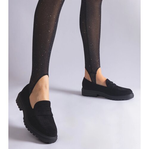 Gemre Black lacework eco-suede moccasins Clausen Cene
