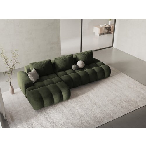 Cosmopolitan Design Zelena žametna raztegljiva/s prostorom za shranjevanje kotna sedežna garnitura (levi kot/z ležalnikom) Linz &amp;ndash; Slike