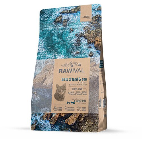 Craftia RAWIVAL Gifts of Land and Sea Adult Cat - piletina, losos i haringa za odrasle mačke (400g, 1,7kg, 5kg) 400g Cene