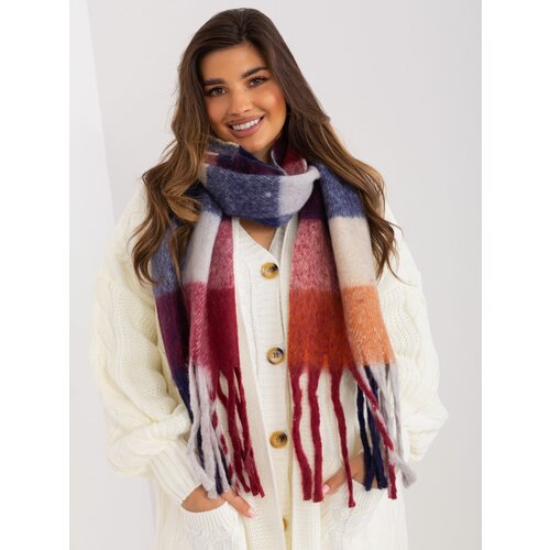 Fashion Hunters Checkered women's scarf in burgundy and orange color Slike