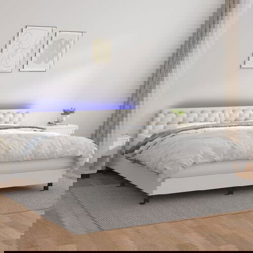 The Living Store Box spring postelja z vzmetnico LED bela 180x200cm umetno usnje - Box Spring Postelja, (21515191) Slike