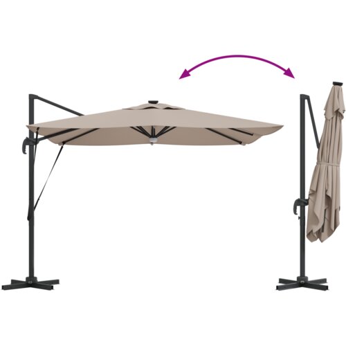 vidaXL Kantilever Roma Suncobran s LED-ovima Taupe 286x285x270 cm Aluminij Cijene