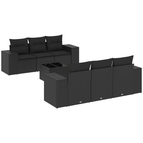  7-dijelni set vrtnih sofa od poliratana s jastucima crni Crna 93 x 62 x 69 cm Slike