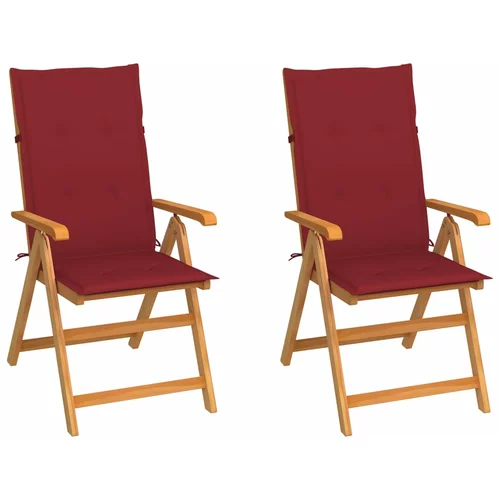  Vrtne stolice s jastucima boje vina 2 kom od masivne tikovine
