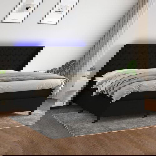VidaXL Krevet box spring s madracem LED crni 180x200 cm od tkanine Slike