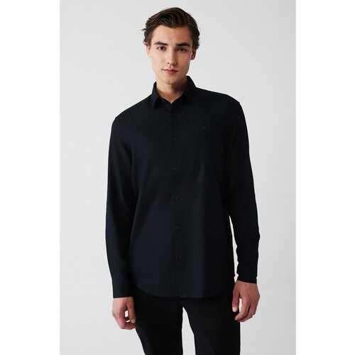 Avva Men's Black 100% Cotton Classic Collar Dobby Standard Fit Normal Cut Shirt Cene