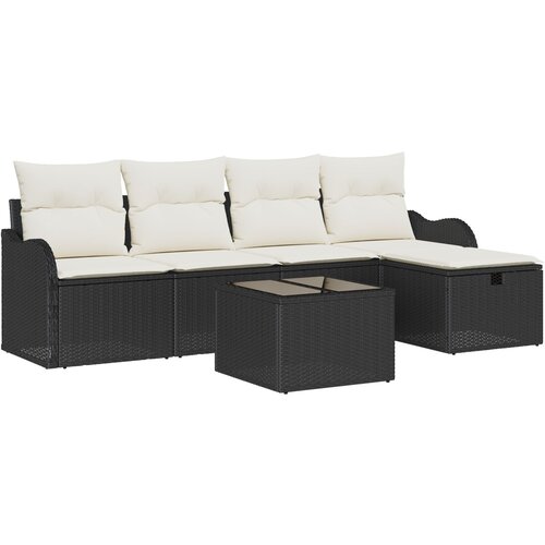 vidaXL set od 6 komada vrtnih sofa s jastučićima crni poli ratan, 2-sjedni vrtni kauč s pohranom i jastučićima crni poli ratan Cene