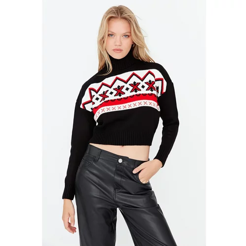 Trendyol Black Christmas Themed Patterned Knitwear Sweater