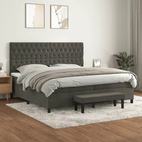  Box spring postelja z vzmetnico temno siva 200x200 cm žamet, (21089239)
