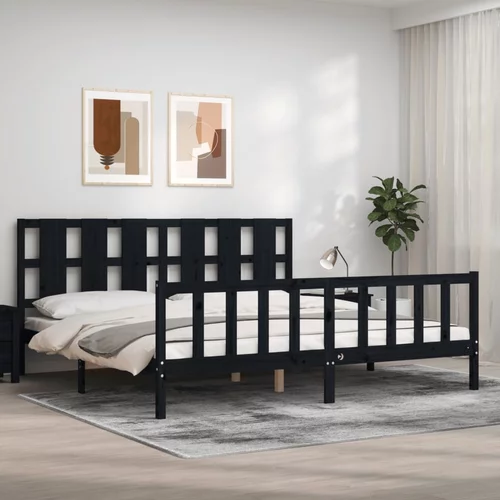  kreveta s uzglavljem crni 180 x 200 cm od masivnog drva