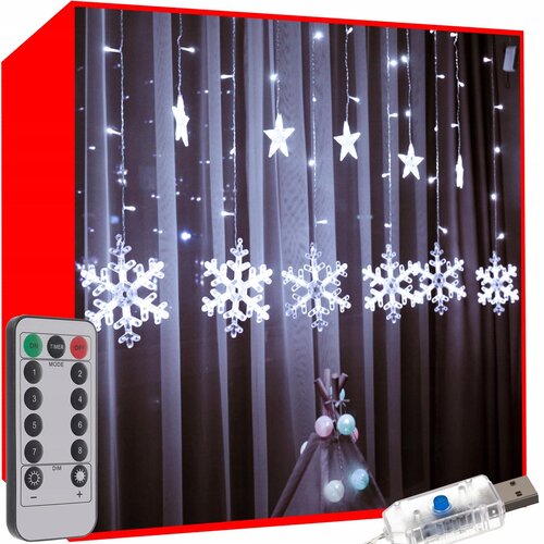 Malatec Novoletne lučke svetlobna zavesa 138 LED hladno bela 8 funkcij USB zvezde in snežinke, (20825570) Slike