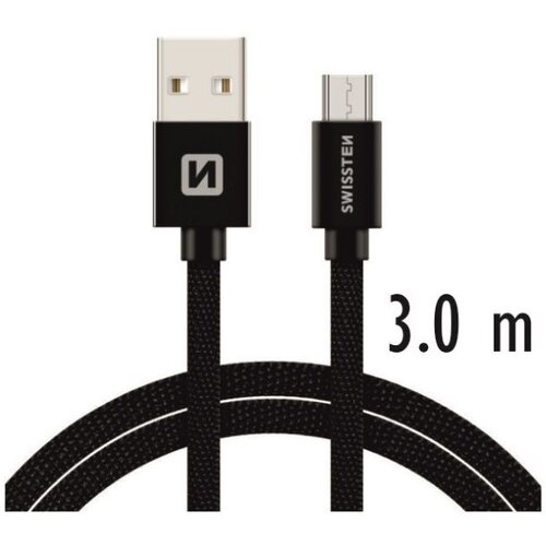Swissten kabel USB/microUSB, platneni, 3m, crni Cene