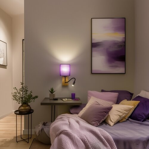  Brilagi - LED zidna lampa NUBILA WOOD 1xE27/25W/230V + LED/3W hrast/ljubičasta Slike