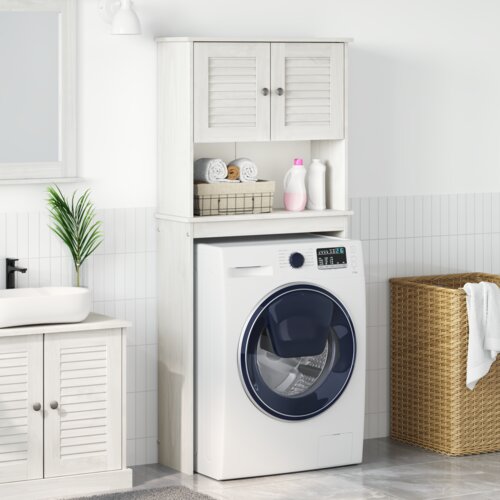 VidaXL Omara za pralni stroj Bela 72,5 x 27 x 161 cm Trdna borovina Slike