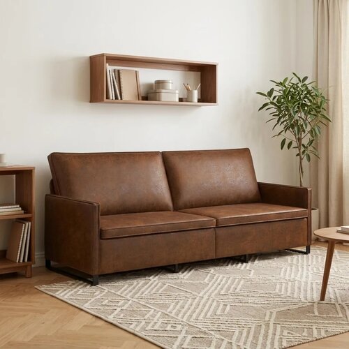 SOFA za 3 osobe Smeđa 220 x 81 x 82 cm Umjetni sued - Smeđa 210 cm Slike