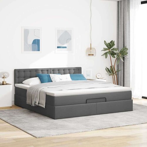 VidaXL Otomanski krevet s madracem i LED tamnosivi 180x200cm tkanine Slike