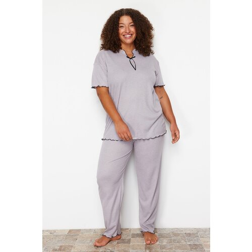 Trendyol Curve Gray Bow Detailed Camisole Knitted Pajamas Set Cene