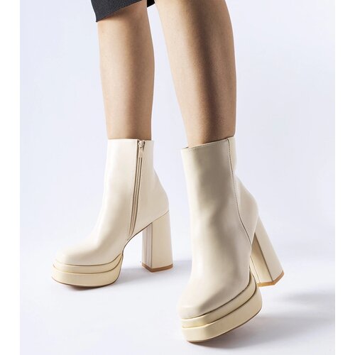 Gemre Beige ankle boots with high block heel and platform with zipper Ashwood Cijene