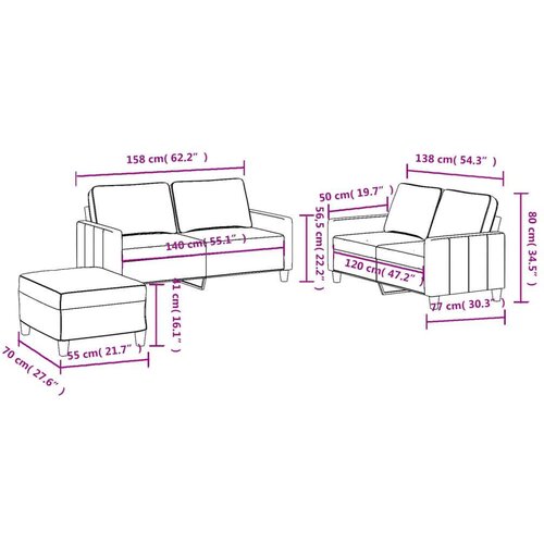 VidaXL 3-dijelni set sofa s jastucima tamnosivi od tkanine Slike