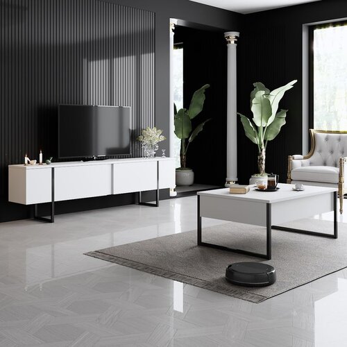 Hanah home Luxe Set - White, Black WhiteBlack Living Room Furniture Set Cene
