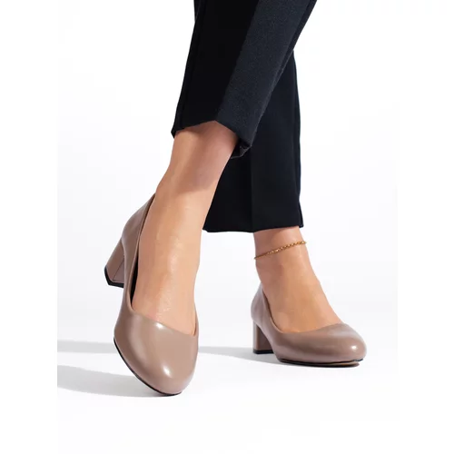 Shelvt Women's low-heeled pumps dark beige