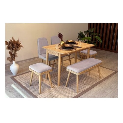 Hanah home vina mini 03 0701 oak soho grey (produžni set trpezarijskih stolova i stolica (6 komada)) Slike