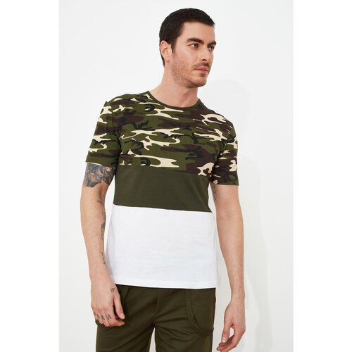 Trendyol Khaki Male Slim Fit Paneled Bike Collar T-Shirt Slike