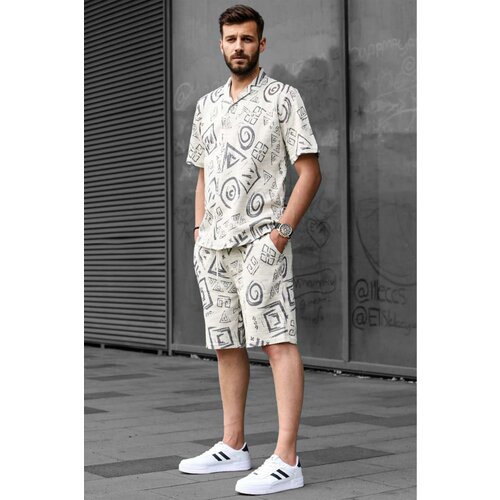 Madmext Anthracite Graphic Patterned Men's Shorts Set 5924 Slike