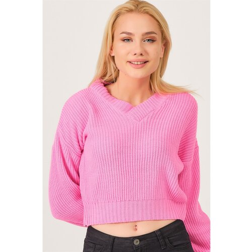 Dewberry Z3034 WOMEN'S V-NECK SWEATER-PINK Cijene