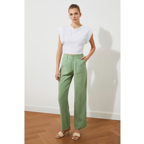 Trendyol Mint hlače visokog struka sive boje kaki | svijetlozelena Slike