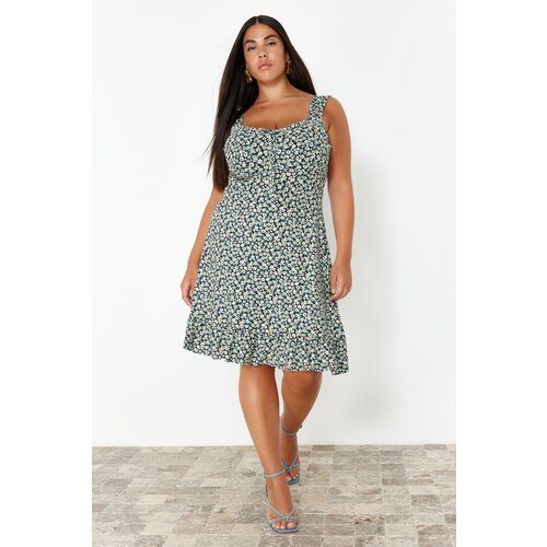 Trendyol Curve Multicolored Floral Patterned Buttoned Knitted Dress Cijene