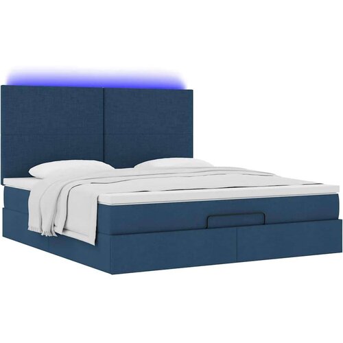 VidaXL Otomanski krevet s madracem i LED plavi 180x200cm od tkanine Slike