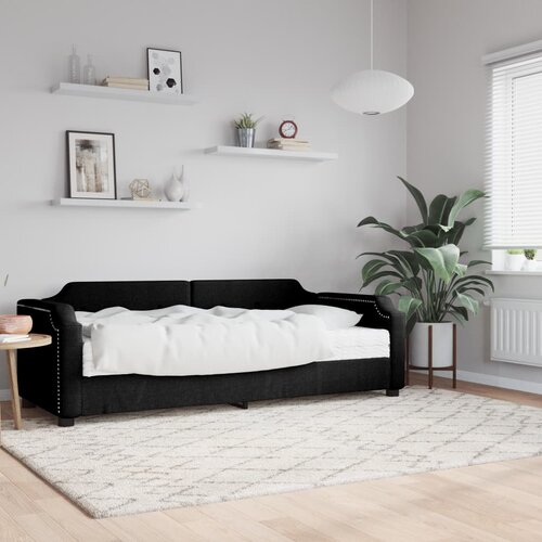  Dnevni krevet s madracem crni 100 x 200 cm od tkanine Slike