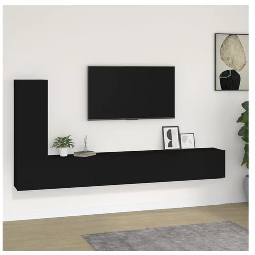 vidaXL Komplet TV omaric 3-delni crn inzenirski les