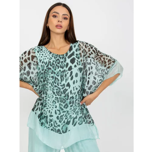 Fashion Hunters Mint silk blouse with print and 3/4 sleeves
