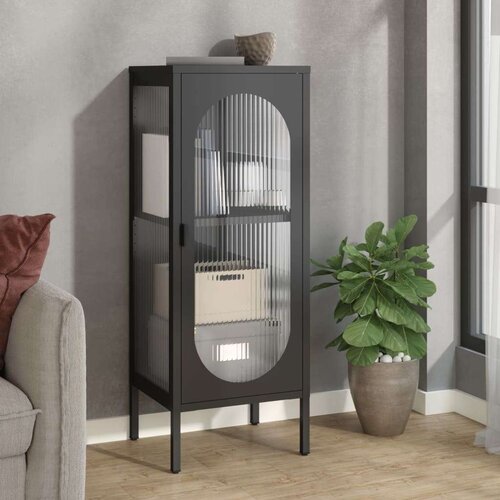 VidaXL Komoda crna 40 x 35 x 105 cm od stakla i čelika Slike