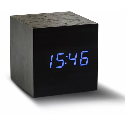 Gingko črna budilka z modrim LED zaslonom Cube Click Clock
