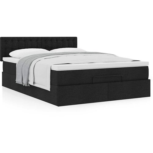 VidaXL Otomanska postelja z vzmetnico črn 140x190 cm blago Slike