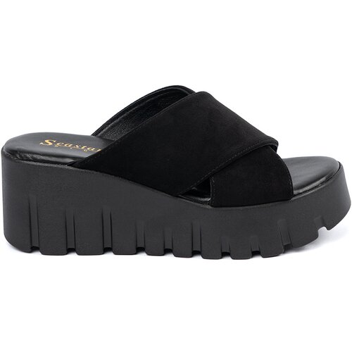SEASTAR Women&amp;#039;s suede wedge flip-flops black Slike