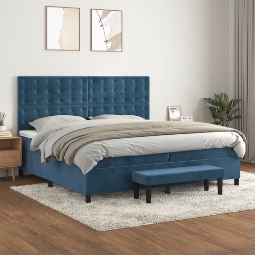 The Living Store Box spring postelja z vzmetnico temno modra 200x200 cm žamet - Box Spring Postelja, (21489038) Cene