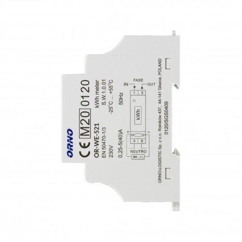 Orno OR-WE-521 Monofazni merač potro&amp;scaron;nje za DIN &amp;scaron;inu 1P LCD, 40A, 1000imp/kWh, MID Slike