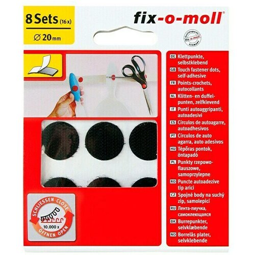 Fix-o-moll gumb na čičak (promjer: 20 mm, crne boje, lijepljenje, 8 kom.) Slike