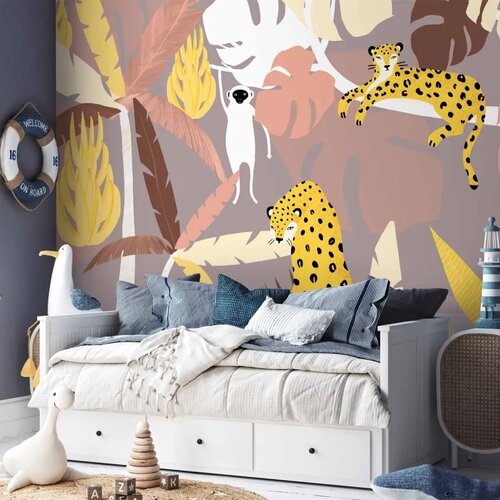  Foto tapeta - Cheetahs in the jungle - landscape with exotic animals with palm trees for children 441x315 Samoljepljiva Cene