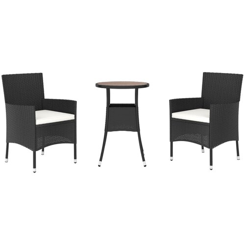  3-dijelni vrtni bistro set od poliratana s jastucima crni Slike